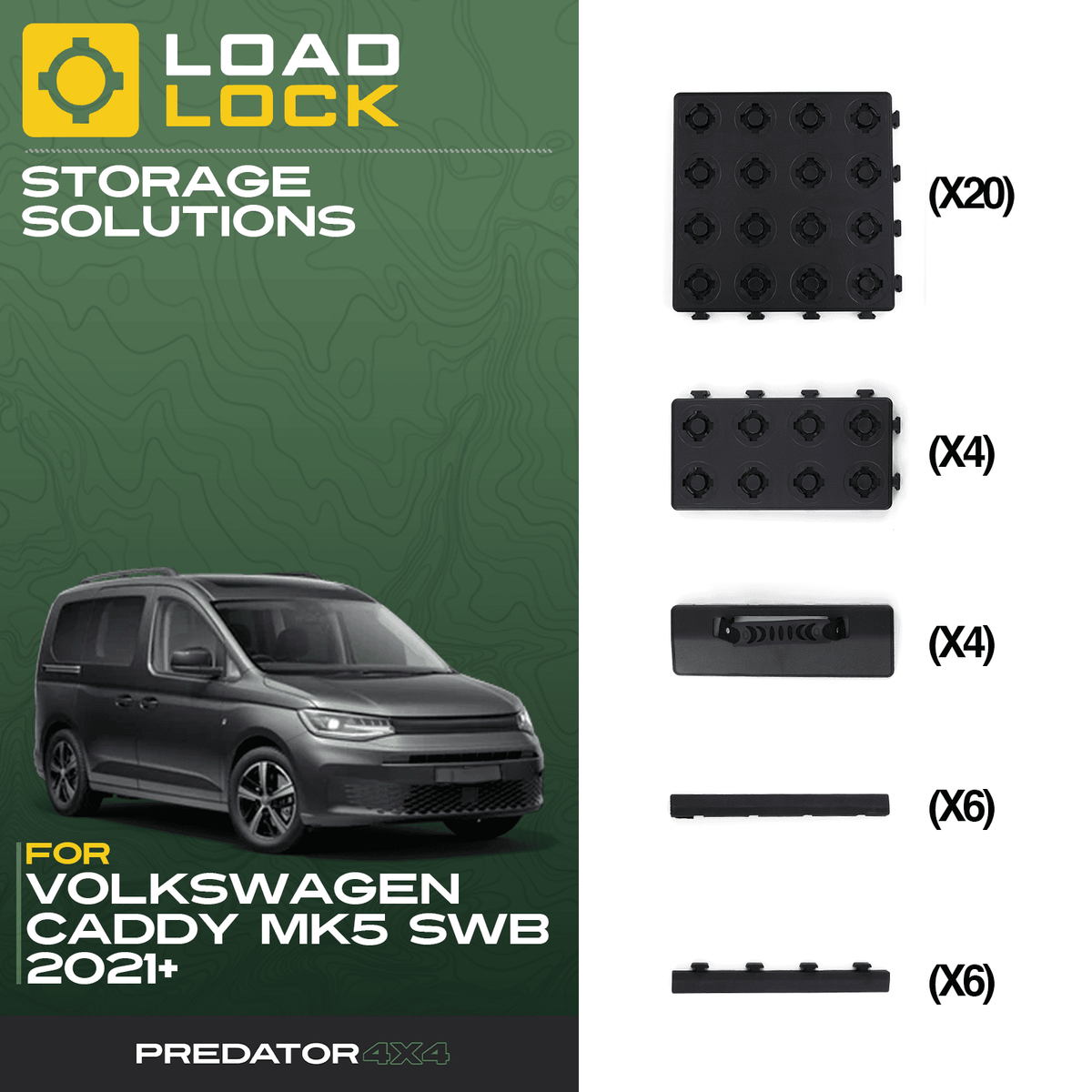 LoadLock Full Load Bed Base Kit for Volkswagen Caddy MK5 SWB/LWB 2021+ - Base Kit , SWB