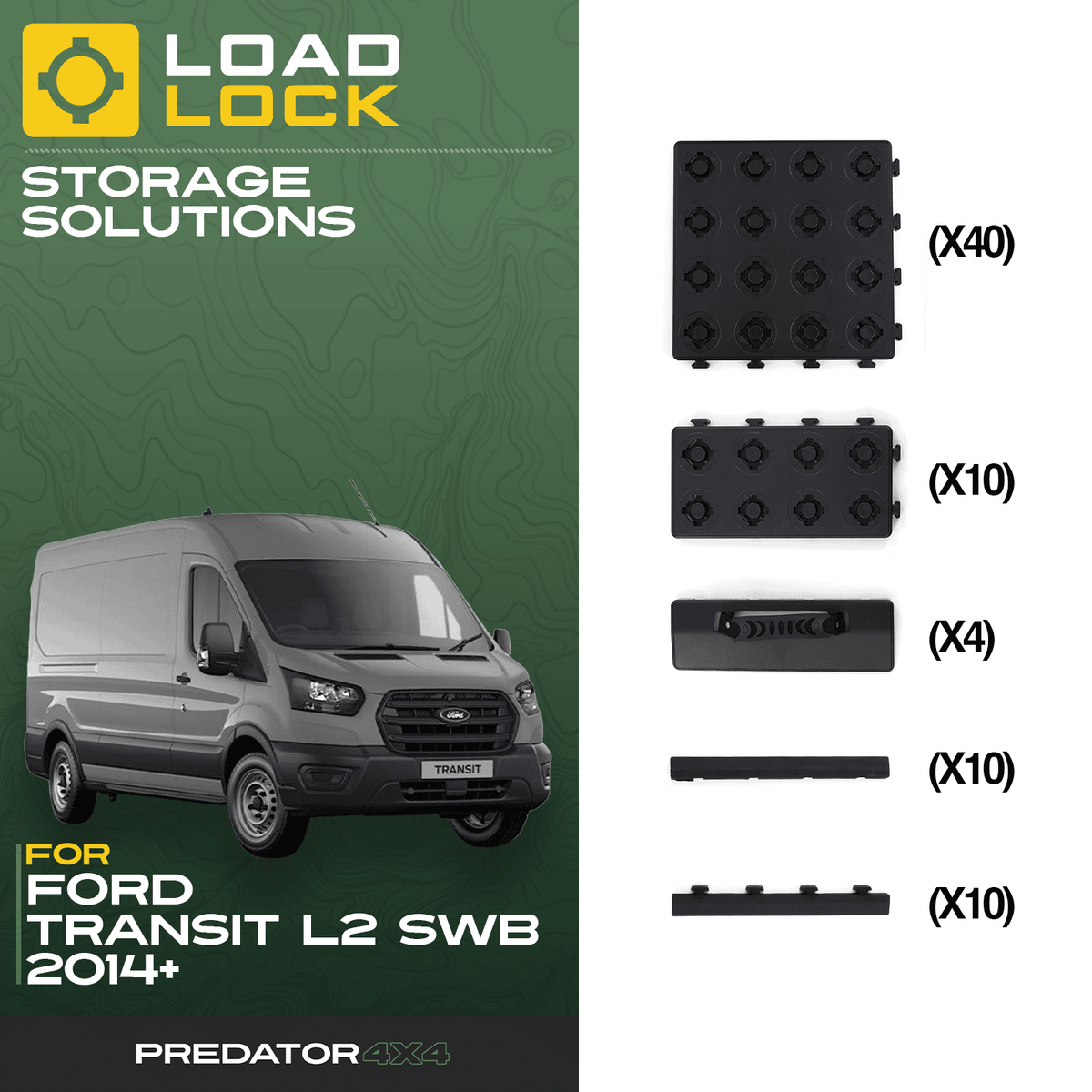 LoadLock Full Load Bed Base Kit for Ford Transit SWB/LWB/XLWB L2 2014+ - 4 Anchors & 4 Stoppers , XLWB