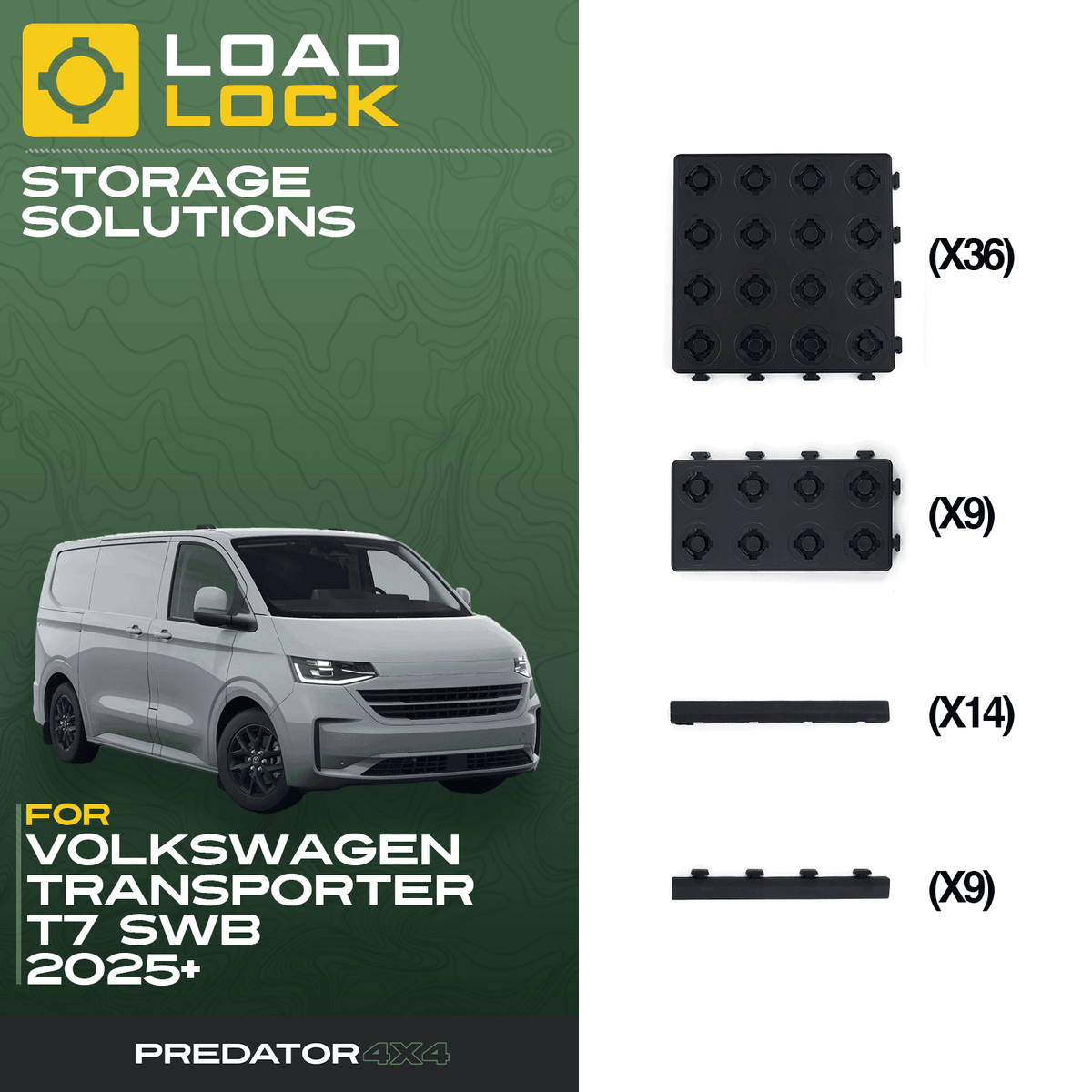 LoadLock Full Load Bed Base Kit for Volkswagen Transporter T7 SWB/LWB 2025+ - Base Kit , SWB