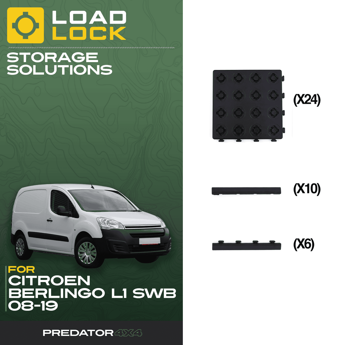 LoadLock Full Load Bed Base Kit for Citroen Berlingo / Peugeot Partner L1 SWB 2008-2019 - 8 Anchors & 8 Stoppers