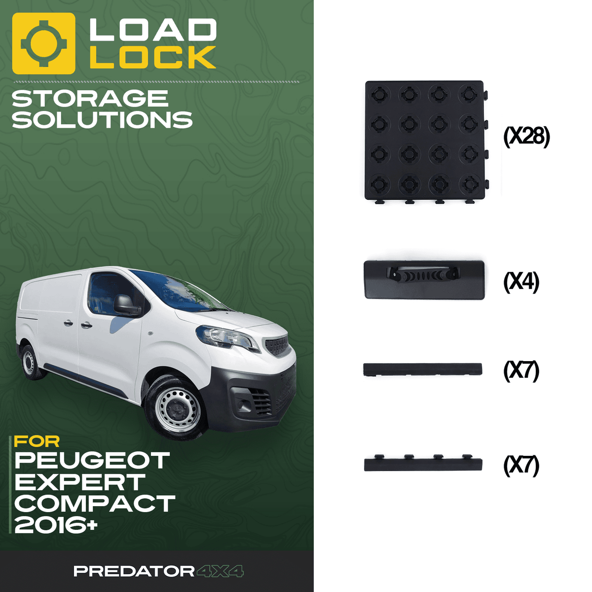 LoadLock Full Load Bed Base Kit for Peugeot Expert Compact/Standard/LWB 2016+ - 8 Anchors & 8 Stoppers , Standard