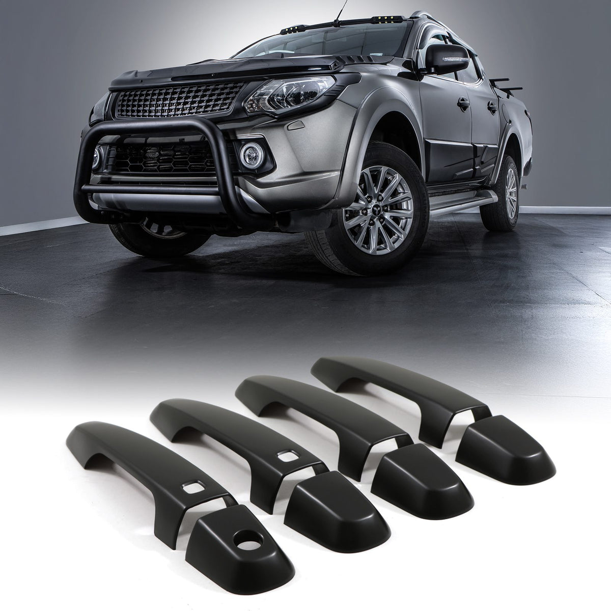 Keyless Entry Black Door Handle Covers for Mitsubishi L200 Triton 15-23