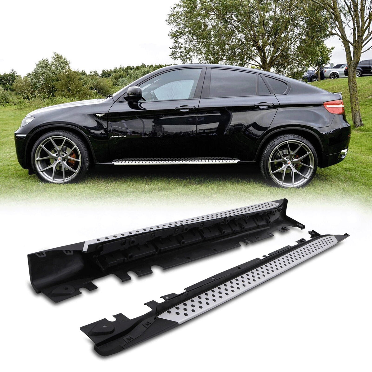 Black &amp; Silver Side Steps for BMW X6 E71 08-14