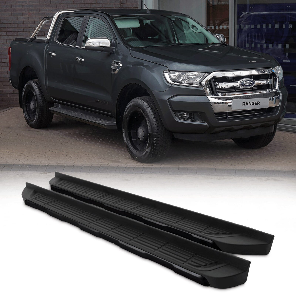 Black Aluminium Side Steps for Ford Ranger T6 12-14