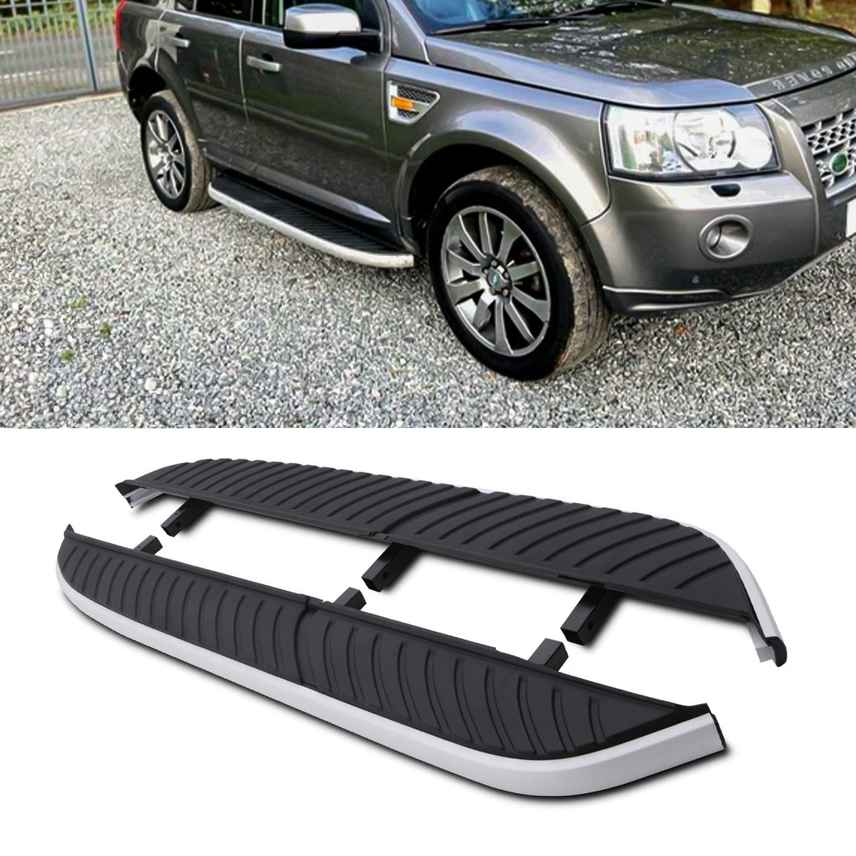 Black &amp; Silver Side Steps for Land Rover Freelander 2 L359 07-15