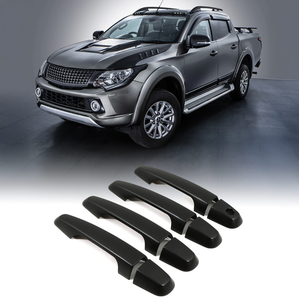 Black Door Handle Covers for Mitsubishi Triton L200 15-23