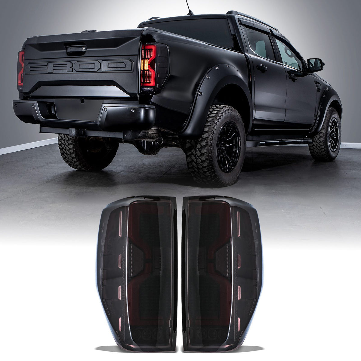 Smoked LED Hilux Style Rear Tail Lights for Ford Ranger T6 T7 T8 2012-2022