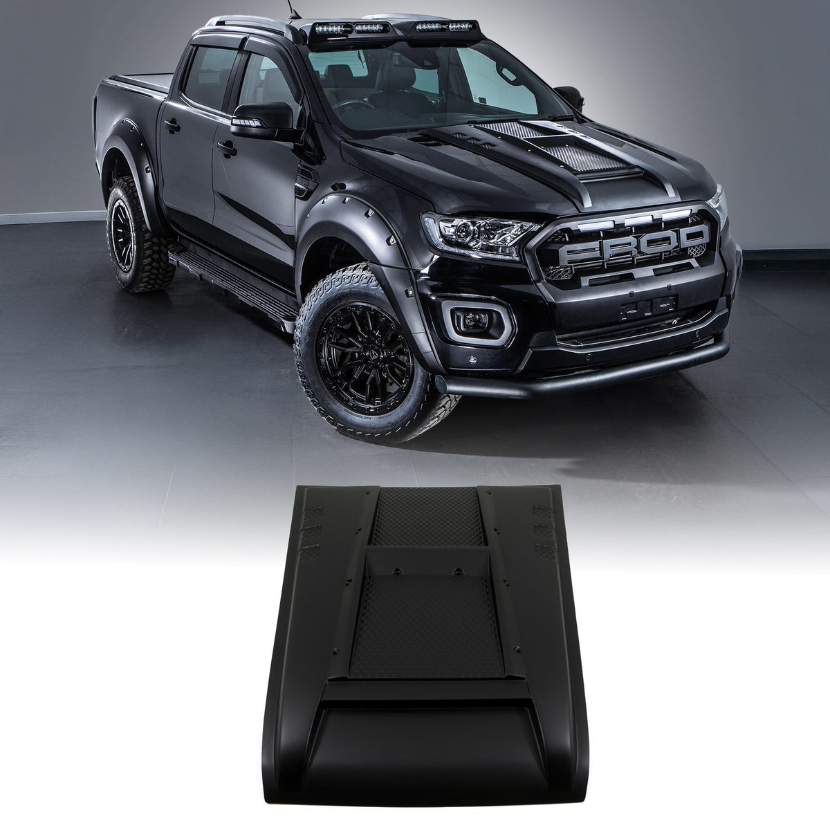 Matte Black Bonnet Vent Cover &amp; Bolts for Ford Ranger T7 T8 15-21