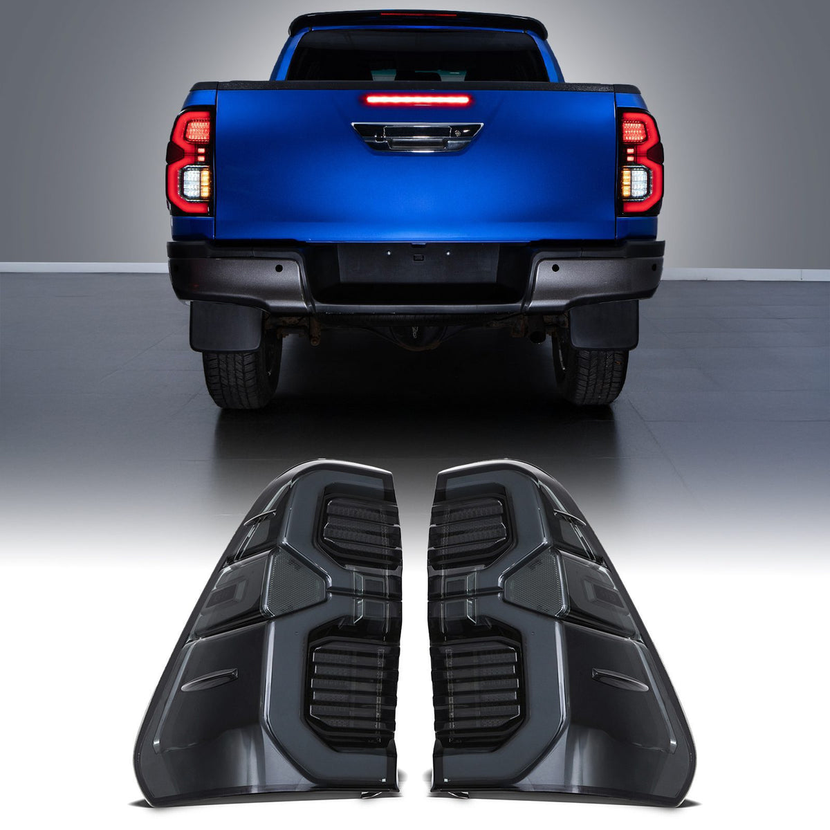 GR Style Smoked LED Rear Tail Lights for Toyota Hilux Revo MK8 MK9 2015+