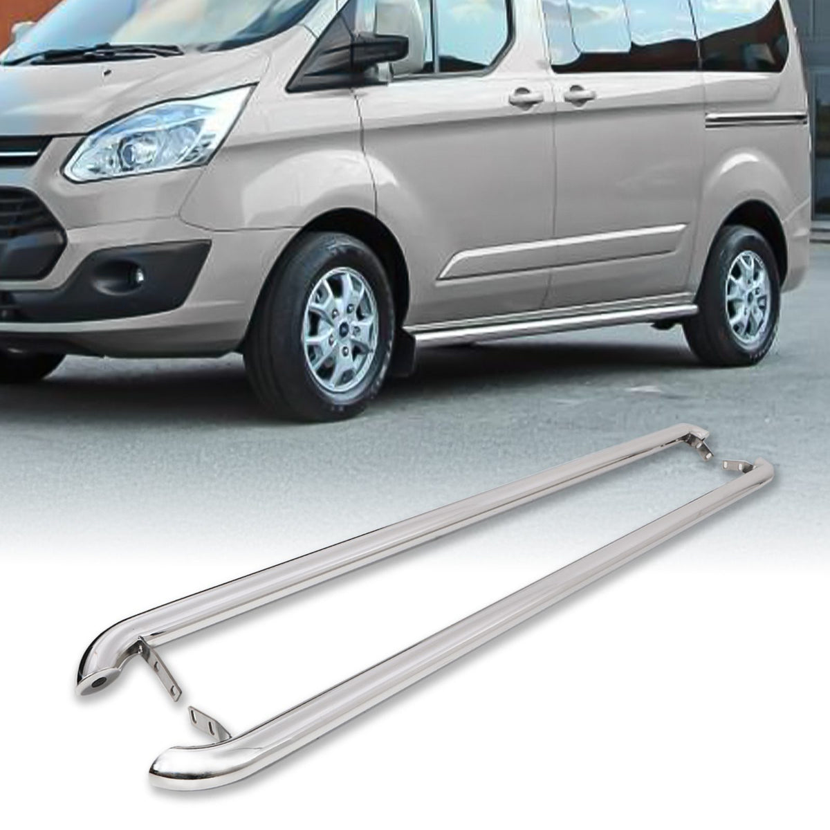 Stainless Steel Side Bars for Ford Transit Custom LWB 2013+