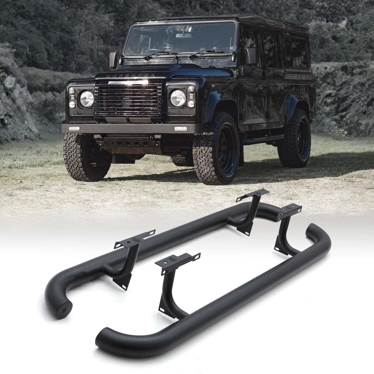 Matte Black 3" Side Bars for Land Rover Defender 110 L316 83-16