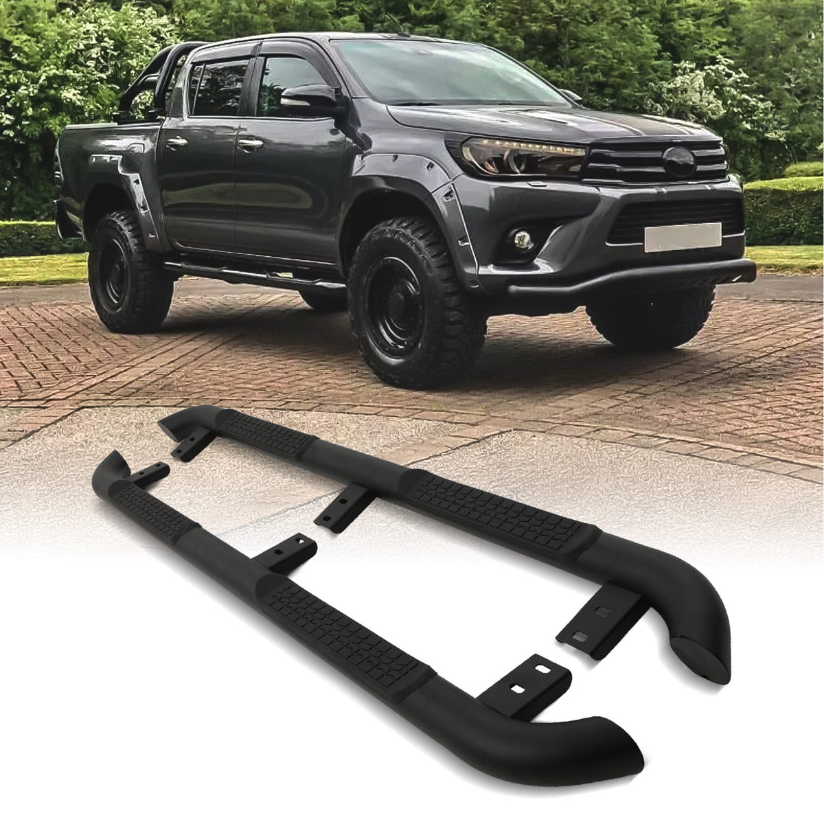 Matte Black Fixed Side Bars for Toyota Hilux Vigo 09-14