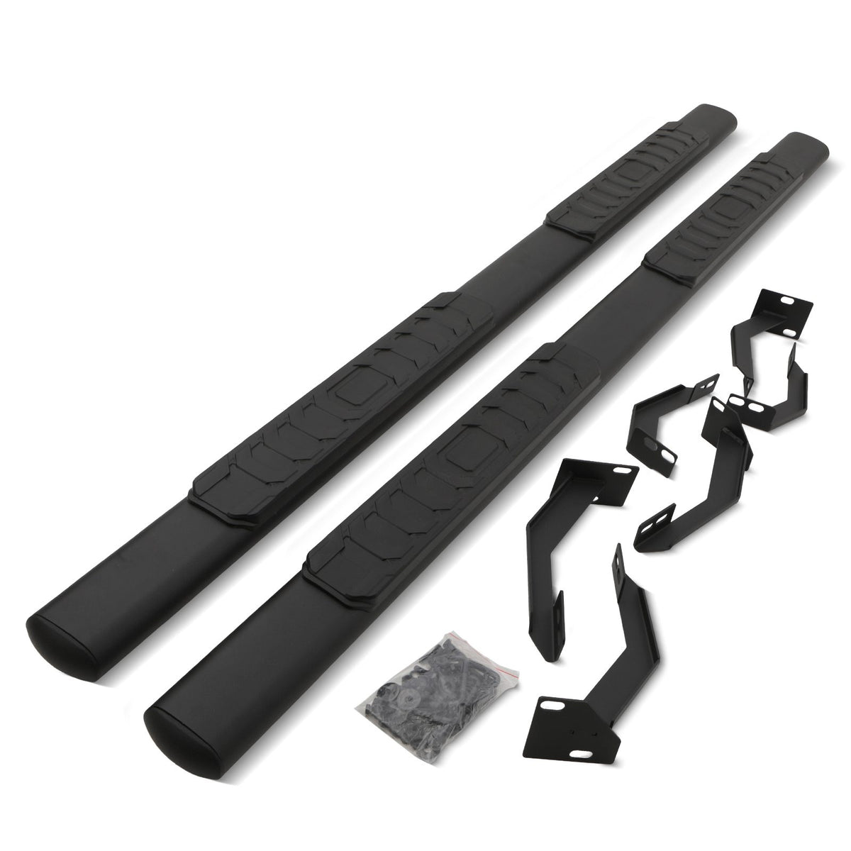 Black Oval Side Bars With Foot Grips for VW Amarok 2010-2020