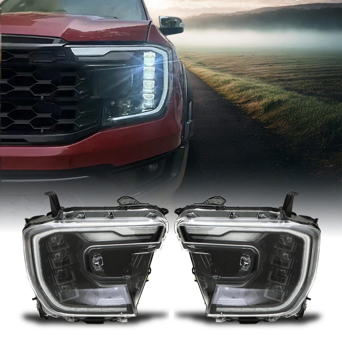 4 Lens LED Clear Headlights for Ford Ranger T9 2023+