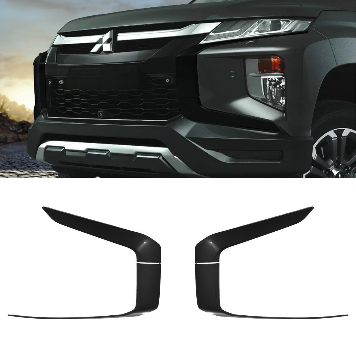 Gloss Black Front Bumper Trim Covers for Mitsubishi L200 Triton 2019+