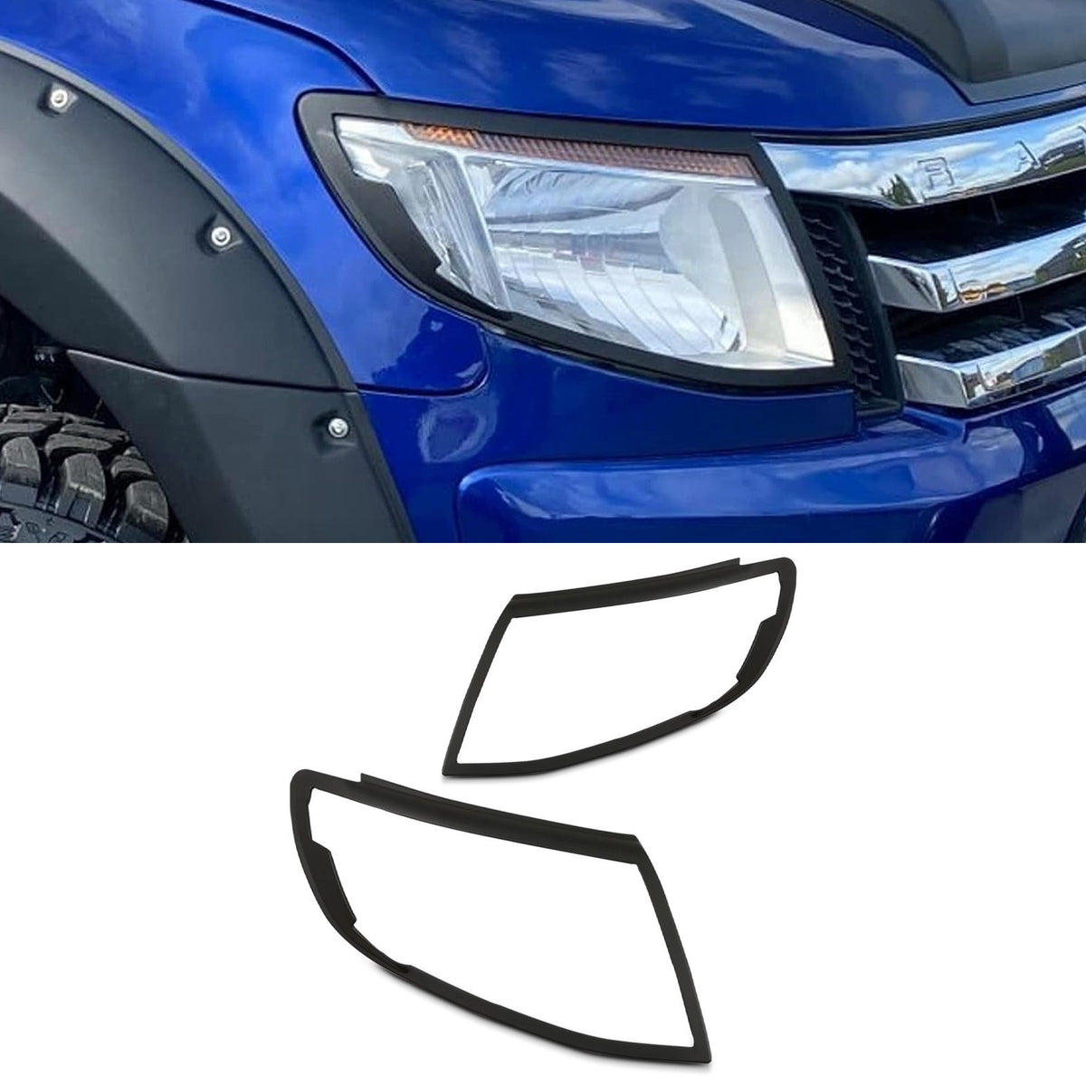 Matte Black Headlight Covers for Ford Ranger T6 12-14