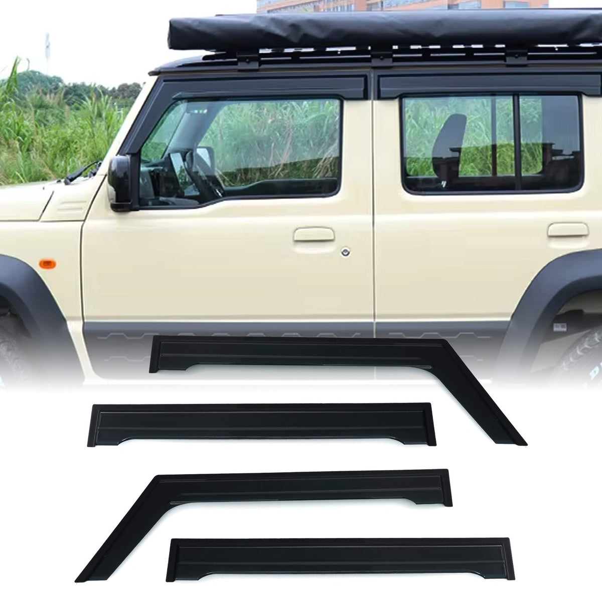 Front &amp; Rear Wide Tinted Wind Deflectors for Suzuki Jimny 5-Door MK4 2023+