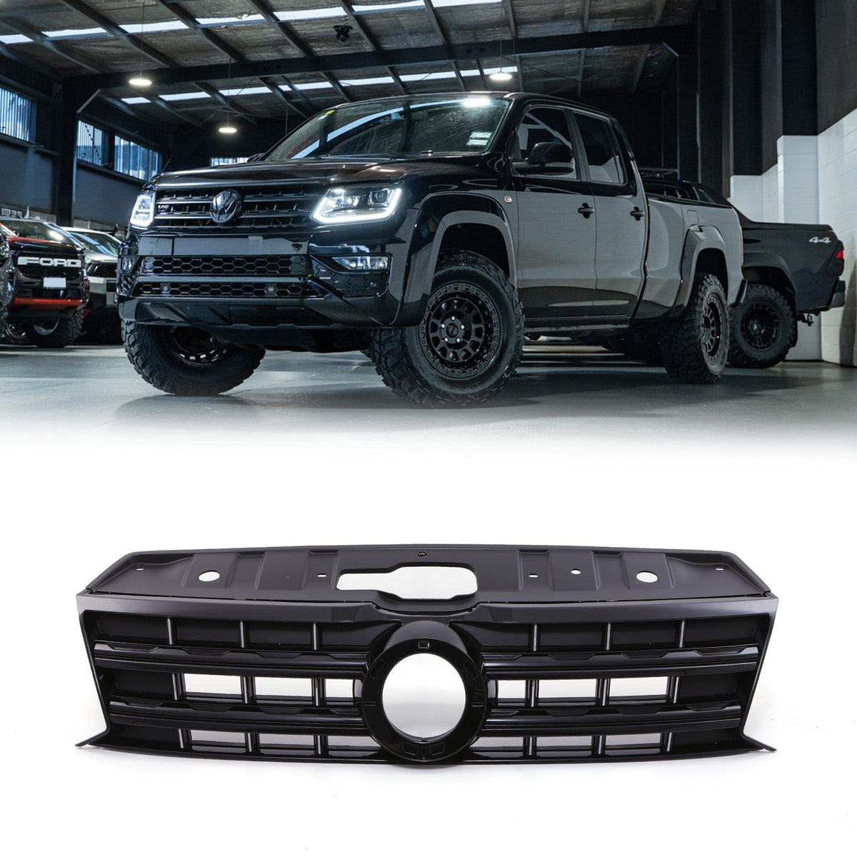 Gloss Black Front Badged Grille for Volkswagen Amarok MK1 10-20