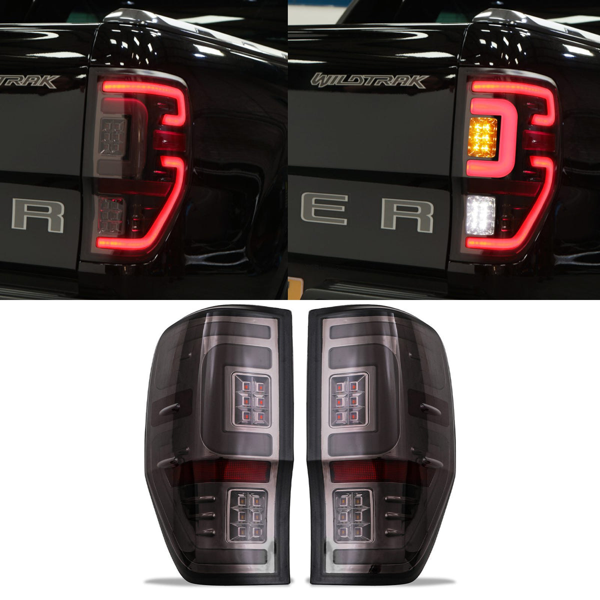 Rear LED Tinted Tail Lights for Ford Ranger T6 T7 T8 12-21