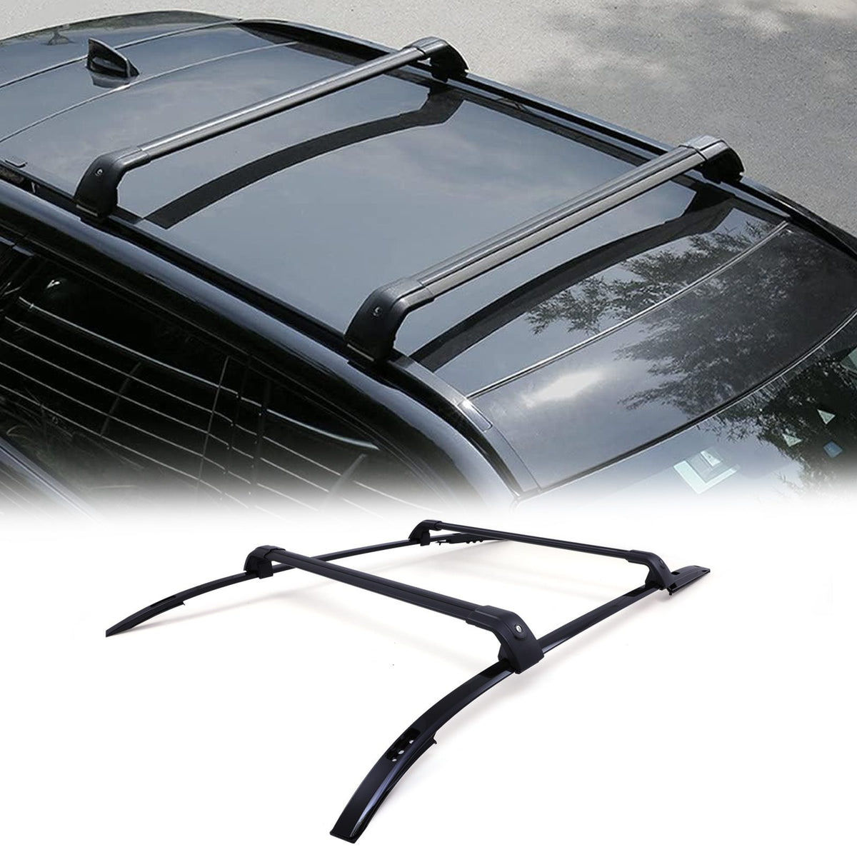 Black Roof Rails &amp; Cross Bars Kit for Land Rover Discovery Sport L550 2014+