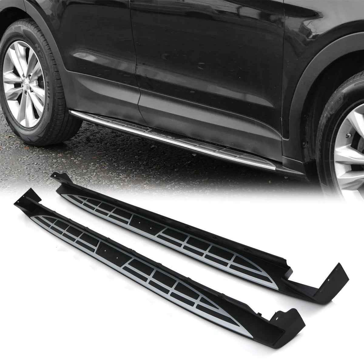 Black &amp; Silver Aluminium Side Steps for Hyundai Santa Fe DM MK3 13-18
